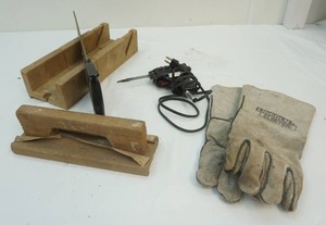 lot 88 image: Solder iron, miter box wsaw. sander block