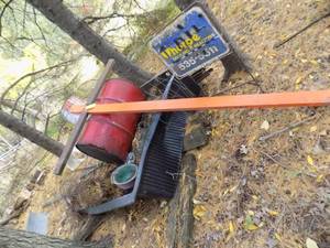 Fiberglass Pickup Box  Scrap Metal T Post 7 Fence Post  50 gallon barrel