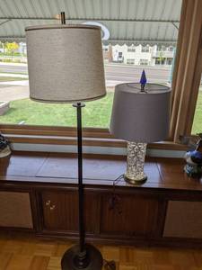 Floor Lamp with Slender Black Base and CrystalGlass Base Table Lamp (Both with Shades)