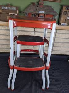 Vintage Cosco Folding StoolStep Stool in RedWhite