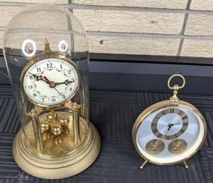 Lovely Pair of Clocks  Anniversary Clock with Glass Dome and Vintage Bulova Clock With Hygrometer & Thermometer