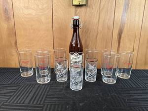 Set of 9 Hamms Glasses and One Hamms Beer Bottle