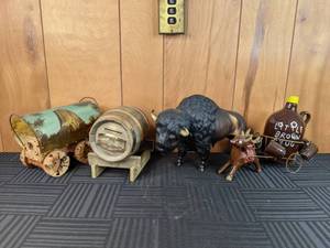 Covered Wagon, Little Brown Jug with Mugs, Barrel Bank, Bison Figurine