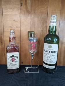 Glass Jim Beam Bottle, Glass Mash Vodka Bottle, Plastic Black & White Bottle Bank