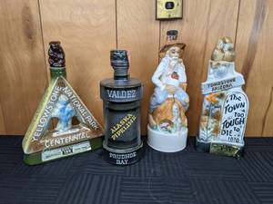 Tombstone Arizona, Yellowstone National Park, Alaska Pipeline and Beloras Handcrafted Decanters