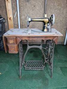 Antique Singer Sphinx Sewing Machine and 2-Drawer Sewing Machine Table