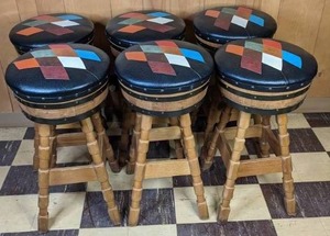 Vintage Whiskey Barrel Furniture Includes (6) Swiveling Bar Stools