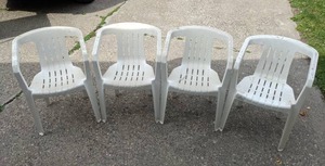 Festival Leisure Furniture White Outdoor Plastic Basket Arm Chairs, Set of 4