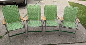 Vintage Aluminum Retro Folding Outdoor Chairs in Green, Set of 4