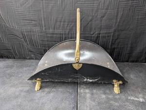 Vintage English Metal and Brass Fireplace Log Holder with Handle