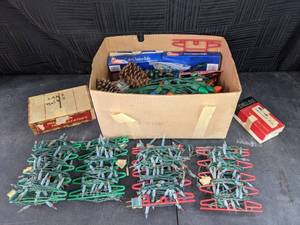 Assortment of Christmas String Lights, Replacement Bulbs, Decorative Pine Cones, Flasher Bulbs and More