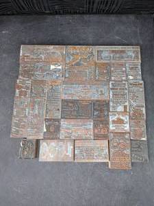 Collection of Vintage Metal Engraved StampsLetter Press Printing Blocks