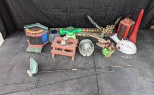 Assortment of Outdoor GardenLawn Decoration, Bird House, Frog & Bird Figurines and More