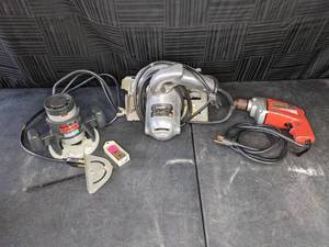 Vintage Skil 548 12 HP Router, Black & Decker No 63 Heavy-Duty Circular Saw and Skilcrest 1693 38 in. Drill