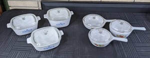 Vintage Corningware - (3) Blue Cornflower Casserole Dishes and (3) Spice of Life SaucepansSkillets
