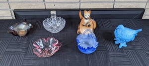 Beautiful Glass and Crystal Decor, McCoy Kangaroo Caddy, and Slag Hen on Nest