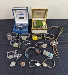 Lot of 13 WatchesWatch Faces (Tissot, Timex, Borel, Pulsar) and Native American Inspired Jewelry