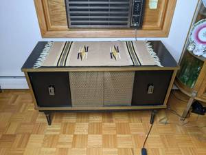 Vintage Vinyl Record Storage Cabinet with Sliding Doors