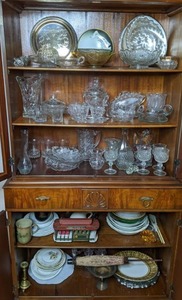 Large Collection of Vintage Glass Serving Dishes and Plates, Goblets, Vases, Pitchers, and More
