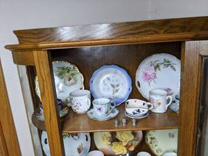 Contents of Cabinet Vintage China, Porcelain, Glassware, including Vaseline Glass