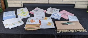 Assortment of Pillow Cases, Table Runner, Towels and Valances