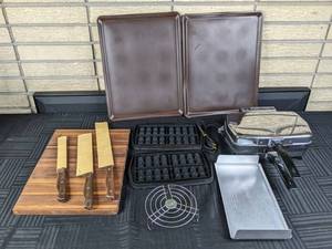 Black Angus Twin Burger Grill, Baking Sheet Pans, Stainless Steel Wood Handle Knives, Rectangle Cutting Board and More