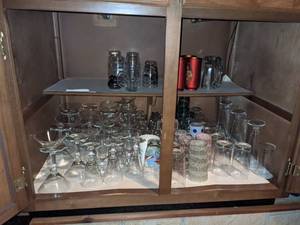 Assortment of Glass Drinkware Cocktail Glasses, Wine Glasses, Mugs, Tall Bar Glasses and More