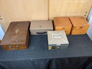 Assortment of Wood and Metal StorageFile Boxes