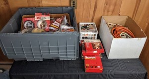 Large Assortment of 3M Office Supplies and Painting Supplies Variety of Tape, Drop Cloth, Paint Rollers, Extension Cords, Outlet Strips and More
