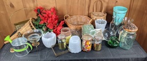 Collection of Decorative Vases, Baskets, Flowers and More