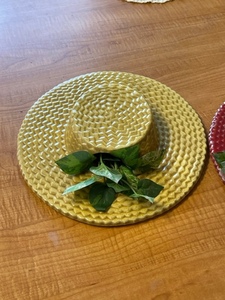 Vintage Pottery Straw Hat Wall Pocket Vase or Planter