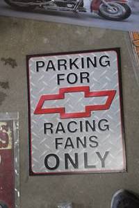 lot 553 image: Parking For Chevy Racing Fans ONLY Metal Sign