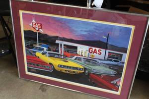 lot 574 image: Vintage Gas Station - Hemis Under Gas - by Dave Snyder ca 2000 Signed Framed Print