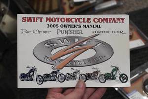 lot 776 image: Swift Motorcycle Company Bar ChopperPunisherTormentor Motorcycle Owners Manual