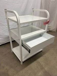 Heavy Duty Steel &amp White Epoxy 3 Tier Stationary Shelving with Drawer - Very Heavy To Move Around&nbsp Great Condition
