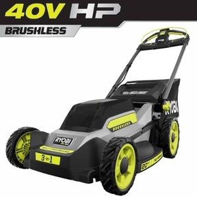 lot 812 image: RYOBI 40V HP Brushless 20 in. Cordless Electric Battery Walk Behind Self-Propelled Mower, RY401018 Includes Battery and Charger - Like New Starts and Runs.