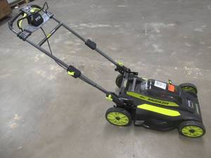 lot 807 image: RYOBI 40V Brushless 20 in. Cordless Walk Behind Self-Propelled Lawn Mower, RY401012VNM - Missing PlugBag (Will not run without either a plug or bag), Battery & Charger - Tested Runs