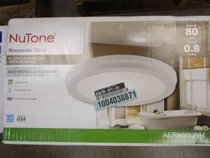 lot 851 image: BROAN NUTONE Roomside Series Decorative White 80 CFM Ceiling Bathroom Exhaust Fan with Round LED Panel and Beveled Frame ENERGY STAR (OPEN BOX)