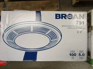 lot 852 image: BROAN 751 100CFM VENTILATION FAN WITH LIGHT (OPEN BOX)