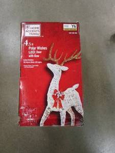 lot 775 image: HOME ACCENTS HOLIDAY 4.5 ft Warm White LED Buck with Bow Holiday Yard Decoration (BOX DAMAGED)