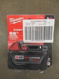 lot 941 image: Milwaukee M18 18-Volt 5.0 Ah Lithium-Ion XC Extended Capacity Battery Pack - Like New