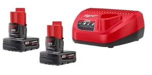 lot 938 image: Milwaukee M12 12-Volt Lithium-Ion Starter Kit with Two 6.0 Ah Battery Packs and Charger - Like New