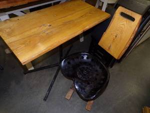 lot 16 image: Unique Table with Antique Tractor Seat Chair