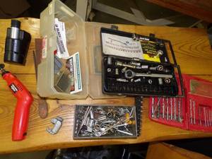 lot 20 image: Tool lot with Sockets and Drill bits and Rotary Tool