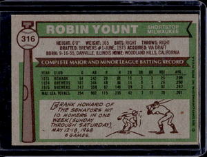 lot 9 image: 1976 Topps Robin Yount #316