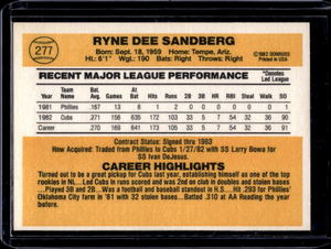 lot 16 image: 1983 Donruss Ryne Sandberg Rookie #277