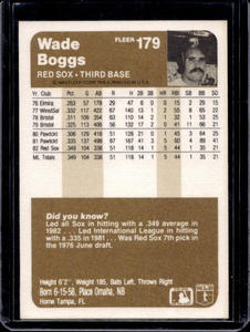 lot 17 image: 1983 Fleer Wade Boggs Rookie #179