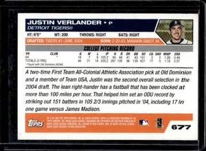 lot 41 image: 2005 Topps Justin Verlander Rookie #677