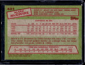 lot 25 image: 1985 Topps Mark McGwire Rookie #401