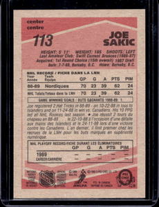 lot 102 image: 1989 O-PEE-CHEE Joe Sakic Rookie #113